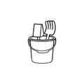 Sandbox toys hand drawn outline doodle icon.