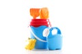 Beach toys, sand bucket, shovel and rack Royalty Free Stock Photo