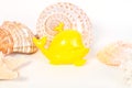 Beach toys and seashells on white background Royalty Free Stock Photo