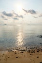 Beach with tranquil seascape during sunrise in dawn Royalty Free Stock Photo