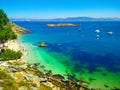 Beach with transparent green water in Cies Islands, in Galicia, Royalty Free Stock Photo