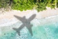 Beach travel traveling vacation sea symbolic picture airplane flying flight Seychelles water Royalty Free Stock Photo
