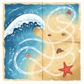 Beach Treasure Map with Starfish and Seashells Royalty Free Stock Photo