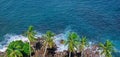 Beach tropical ocean with coral, palm trees and lagoon. Top view Royalty Free Stock Photo