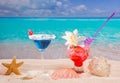 Beach tropical red and blue cocktail on caribbean white sand Royalty Free Stock Photo