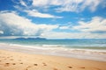 beach and tropical sea under blue sky with white clouds in summer, Silhouettes of tourists enjoying the black sand beach and ocean Royalty Free Stock Photo