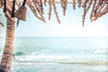 Beach tropical vintage background with sea view shadow canopy shelter Royalty Free Stock Photo