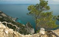 Beach of two sisters spiaggia delle due sorelle seen from the wolfs step in the park of Mount Conero Italy