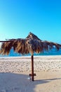 Beach umbrella against blue sea and clear sky Royalty Free Stock Photo