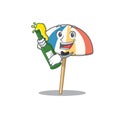 Beach umbrella with bottle of beer mascot cartoon style Royalty Free Stock Photo