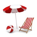 Beach umbrella, chair and ball Royalty Free Stock Photo