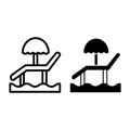 Beach umbrella and chair line and glyph icon. Sun lounger on the sand vector illustration isolated on white. Chaise Royalty Free Stock Photo