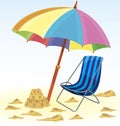 Beach umbrella chair sand castle Royalty Free Stock Photo