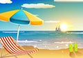 Beach umbrella, beach chair on the sand on a sea beach Royalty Free Stock Photo