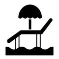 Beach umbrella and chair solid icon. Sun lounger on the sand vector illustration isolated on white. Chaise lounge glyph Royalty Free Stock Photo