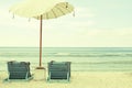 Beach Umbrella and Chairs - Vintage Postcard