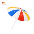 Beach Umbrella. Colorful white, blue and red striped Summer Parasol Sign. Object isolated on white background. Realistic cartoon Royalty Free Stock Photo