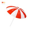 Beach Umbrella. Colorful white and red striped Summer Parasol. Object isolated on white background. Realistic cartoon 3d icon. Royalty Free Stock Photo