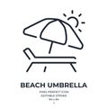 Beach umbrella editable stroke outline icon isolated on white background flat vector illustration. Pixel perfect. 64 x 64 Royalty Free Stock Photo