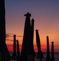 Beach umbrella in evening at sunset