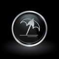 Beach umbrella icon inside round silver and black emblem Royalty Free Stock Photo