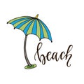 Beach umbrella illustration. Sticker print design. Summer banner element.