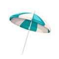 Beach umbrella, isolated open parasol for summer sea vacation, blue and white sunshade Royalty Free Stock Photo