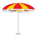 Beach umbrella isolated on white background. Red and yellow Umbrella. Royalty Free Stock Photo