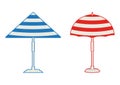 Beach Umbrella. Isometric parasol. Beach or pool umbrella in red and blue color. The symbol of a holiday by the sea. Vector Royalty Free Stock Photo