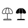 Beach umbrella line and glyph icon. Parasol vector illustration isolated on white. Vacation card outline style design