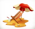 Beach umbrella and lounge chair, vector icon