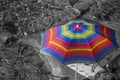 Beach umbrella in rainbow colors