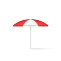 Beach umbrella realistic 3d model isolated on white, vector illustration, open parasol with striped red-white canopy protecting Royalty Free Stock Photo