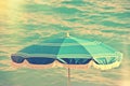 Beach Umbrella, Sea Background, Vintage Summer