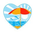Beach Umbrella, Sea, Fishes And Sun In Heart