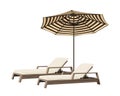 Beach umbrella and Sun loungers vector isolated.