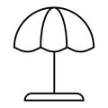 Beach umbrella thin line icon. Parasol vector illustration isolated on white. Vacation card outline style design