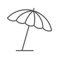 Beach umbrella thin line icon, summer concept, parasol sign on white background, sun umbrella icon in outline style for