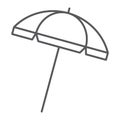 Beach umbrella thin line icon, travel and parasol