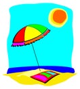 Beach umbrella and towel