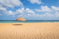 Beach Umbrella and Tropical Turquoise Sea at Cacimba do Padre Beach - Fernando de Noronha, Pernambuco, Brazil Royalty Free Stock Photo