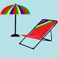 Beach umbrella vector icon. Parasol with deck chair.