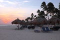 Beach umbrellas and beach chairs on Manchebo beach on Aruba