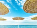 Beach umbrellas blue sky sea wter