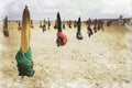 Beach umbrellas of deauville, France Royalty Free Stock Photo