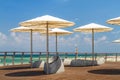 Beach umbrellas, promenade in Tel Aviv, Israel Royalty Free Stock Photo