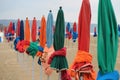 Beach umbrellas were planted on a beach (France) Royalty Free Stock Photo