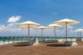 Beach umbrellas, promenade in Tel Aviv, Israel Royalty Free Stock Photo