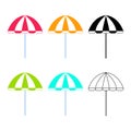 Beach umbrellas set in different colors. Sun parasols colorful, black, line art. Cartoon vector illustration of summer accessory Royalty Free Stock Photo