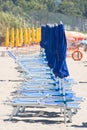 Beach umbrellas and sunbeds Royalty Free Stock Photo